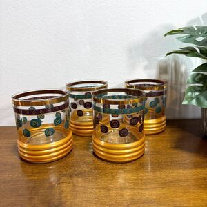 4 Vintage Rocks Old Fashioned Glasses MCM Sakura Sango Sue Zipkin Gold Heavy